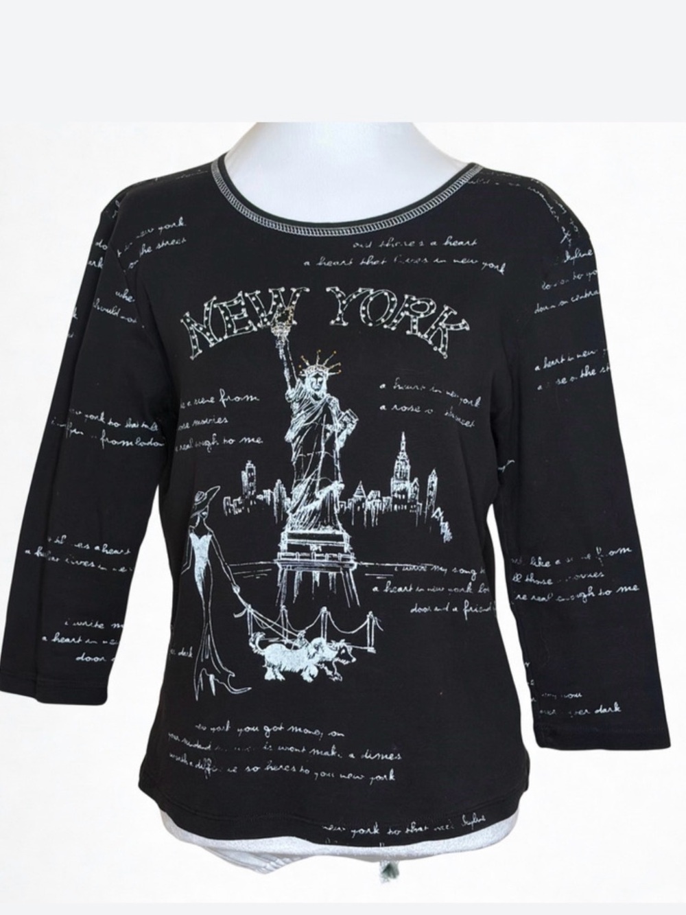 Vintage Cactus Black Tee with White New York Statue Graphic